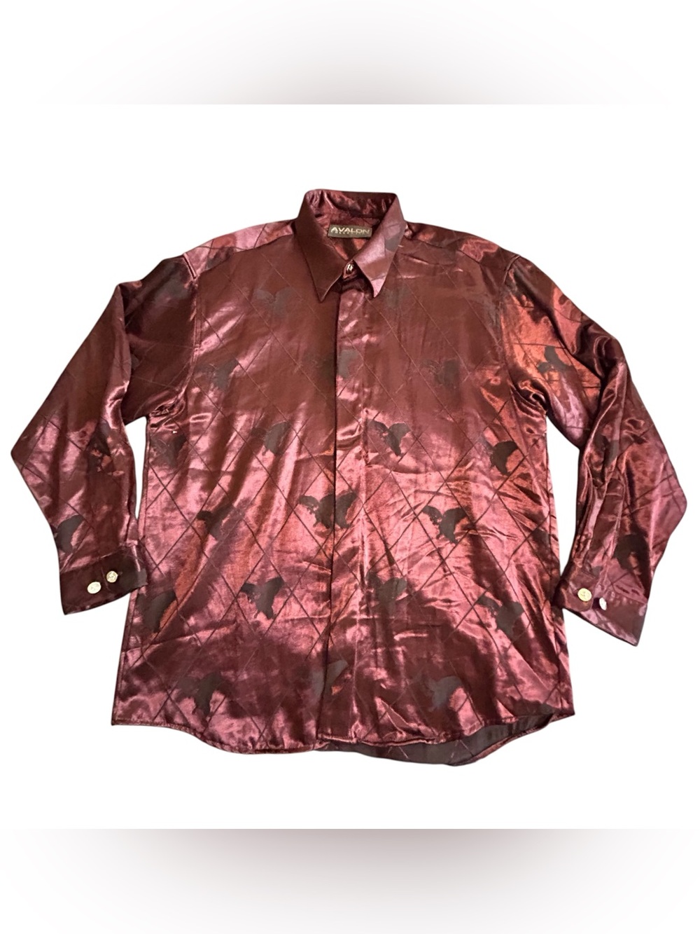 Avalon Men’s Metallic Burgundy Patterned Dress Shirt